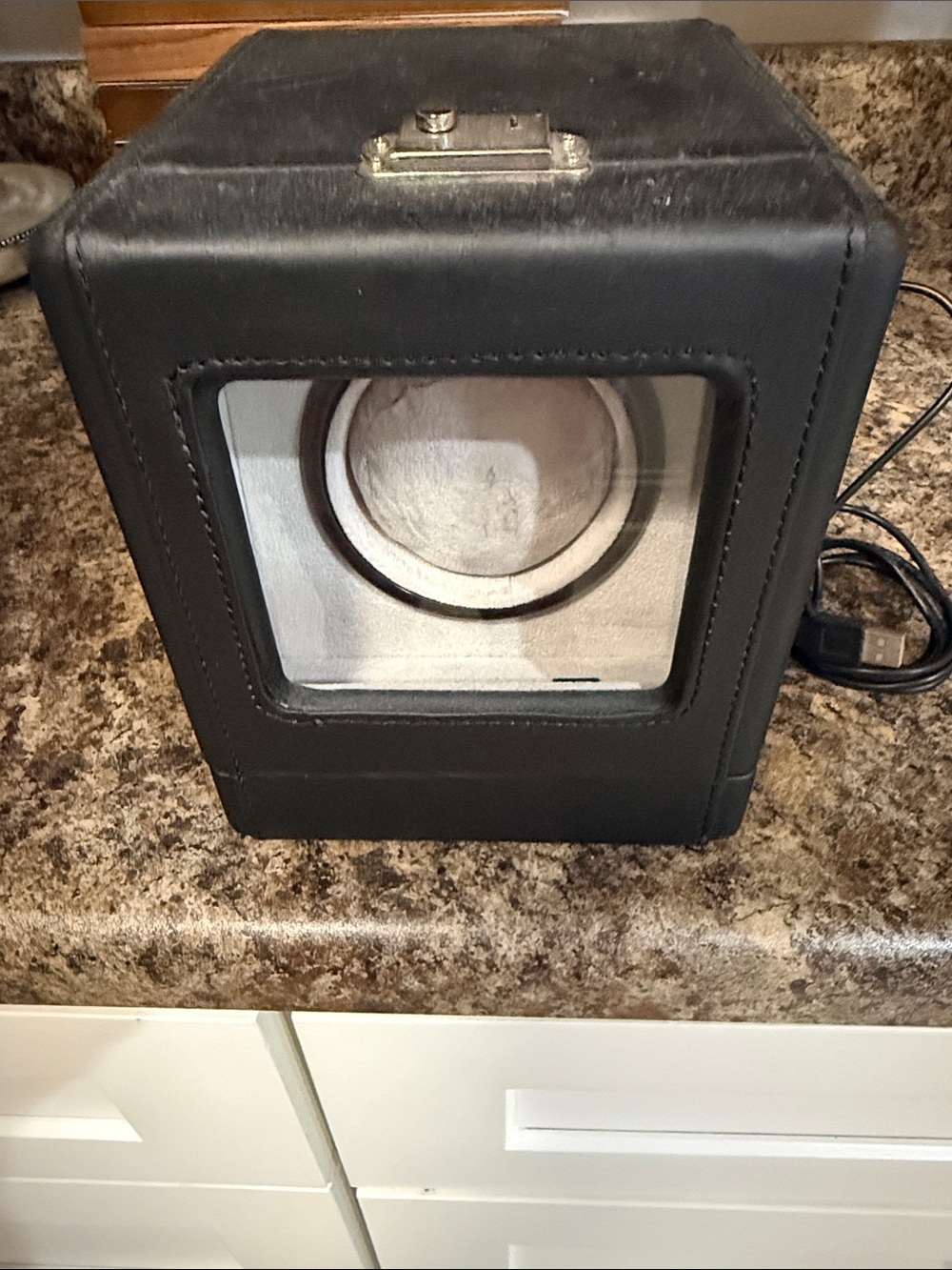 Black Leather Watch Winder with Clear Display Window